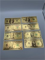 8 24K Gold Foil Plated US Currency Bank Notes