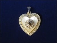 Sterling Silver MOP Garnet  Heart Pendant Hallmark