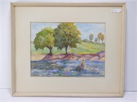 PETER STOYANOFF SWIMMING IN RIVER PAINTING