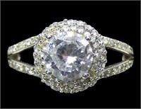 Sterling silver split shank round brilliant cut CZ