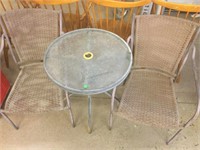 Metal Patio Chairs and Glass Top Side Table