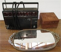 GE Radio, Small Mirror Tray, Wood Box