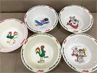 Vintage Set of 5 Kellogg's Cereal Bowls