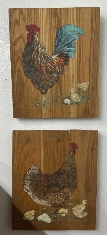 (AF) Wooden Vintage Rooster Painting x2
H: 20 in