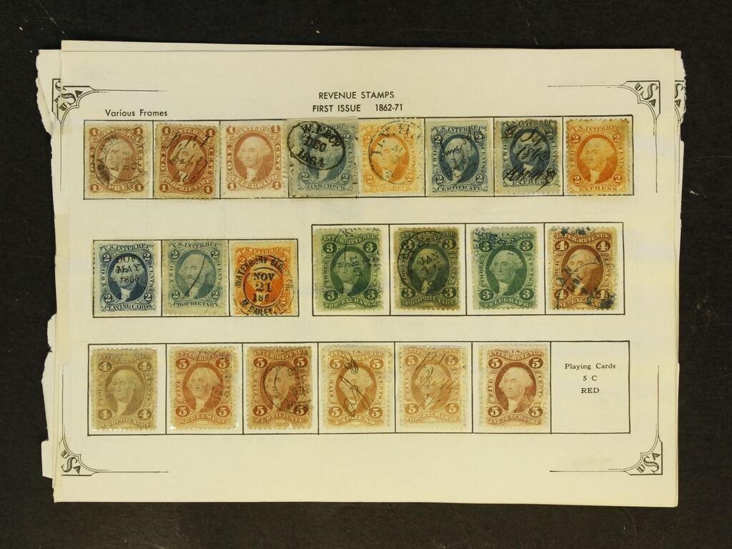 US Stamps 1860s Revenue 1st issue stamps used with