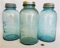 3 pcs. Antique Blue-glass Ball Canning Jars