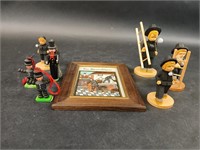 Seven Small Wooden Chimney Sweeper figurines