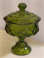 Green Glass Covered Compote