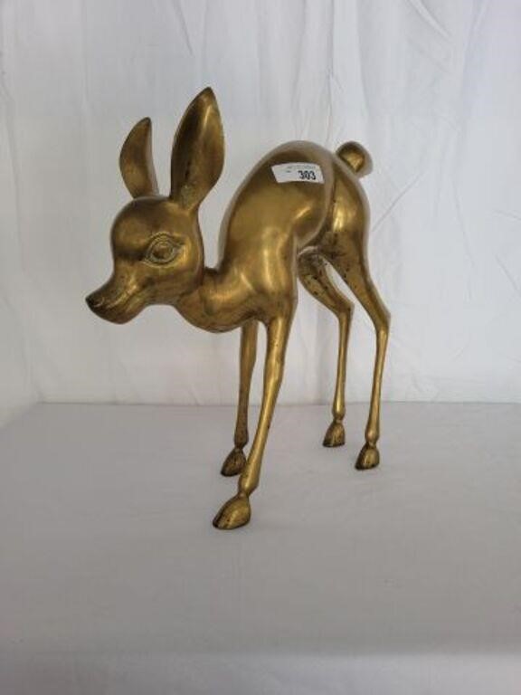 MID CENTURY MODERN BRASS BABY DEER FIGURE 18 X 18