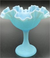 Fenton Blue Satin Persian Medallion Compote