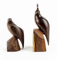 Lot Of 2 Wood Carvings Of Eagle And Partridge