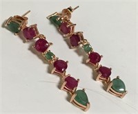 Natural Emerald, Ruby, Sterling Rose Gold Vermeil