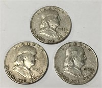 3 Franklin Silver Half Dollars