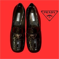 New Inbox Prada, Black Patent Leather Loafers Sz 8