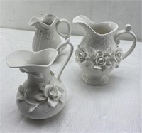 3x porcelain pinch flower vase 7in