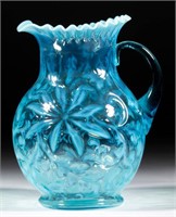POINSETTIA WATER PITCHER, blue opalescent, round