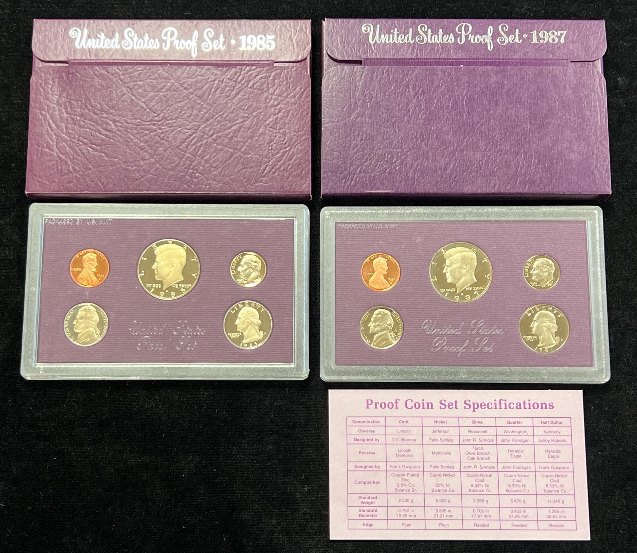 1985 & 1987 US Proof Sets in Boxes