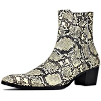 WF841  OSSTONE Chelsea Snake Print Boots, Beige, 1