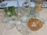 Glass grouping including Carnival glass