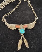 Sterling .925, Coral & Turquoise Necklace
