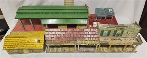 Vintage Metal Toys: Town, Cabin, Train Station