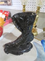 CERAMIC BLACK VINTAGE SHOE VASE/ PLANTER