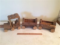 Handmade Vintage Wooden Log Train Engine and Cars