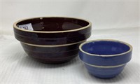 USA Crock Bowls: 5" Blue & 9" Brown