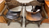 Pair Of Carved Antique Oak Arm Chairs