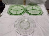 Jeanette Uranium Depression Glass Divided Plates