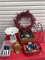 Old Legos, silver plate, wreath, miscellaneous