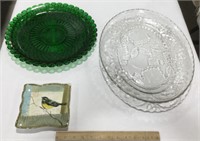 3-Glass trays-bird plate chipped