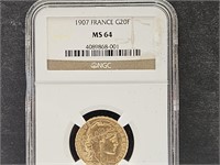1907 France G2of  MS4 Graded Gold Coin