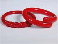 2 Vintage Red Bakelite Bracelets: Twist, Overlap