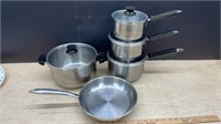 4 Lagostina Pots & Unbranded Steel Frying Pan