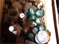 2 boxes antique jars, bottles, insulators