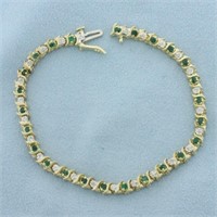 Emerald and Diamond S-Link Tennis Bracelet in 14k