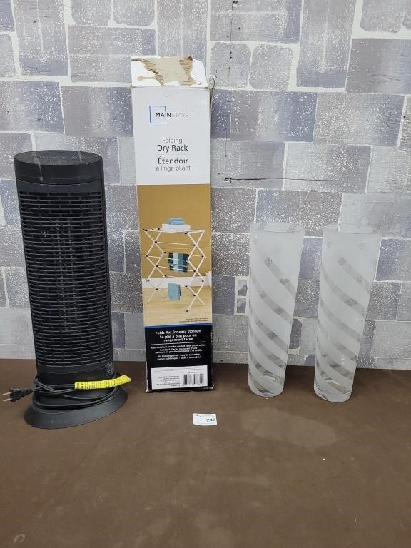 Fan, folding drying rack, glass vases