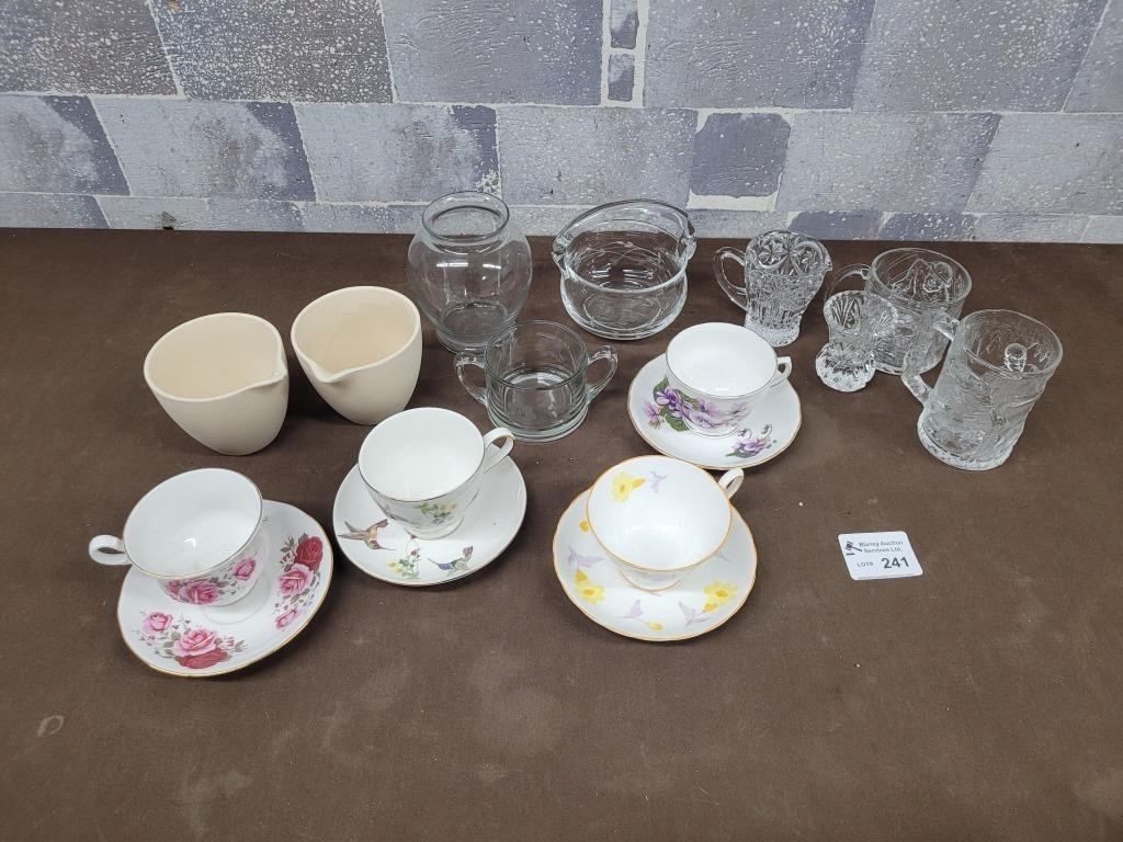 Tea cup and saucer sets and crystal mix lot