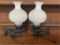 Pair of cast iron wall bracket electric lamps