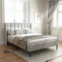 HAOARA Queen Size Bed Frame with Upholstered Wingb
