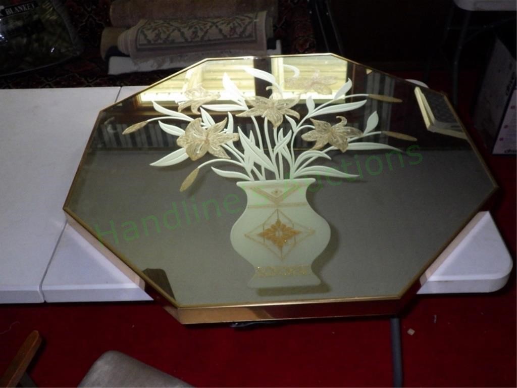 36" Octagonal Decorative Floral Gold Frame Mirror