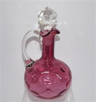 Cranberry Glass Oil Decanter w Stopper 6.5"