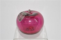 Cranberry Glass Apple Paperweight 2.5"