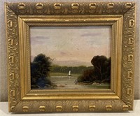 Lake Sail Oil Painting - Unsigned