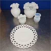 (5) Milk Glass - Hobnail