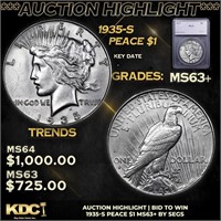 ***Auction Highlight*** 1935-s Peace Dollar 1 Grad