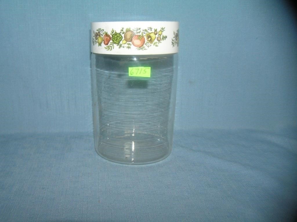 Vintage vegetable decorated glass container