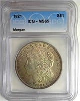 1921 Morgan ICG MS65 Nice Toning