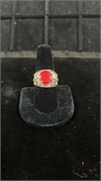 Size 9.5 sterling silver round red coral ring
